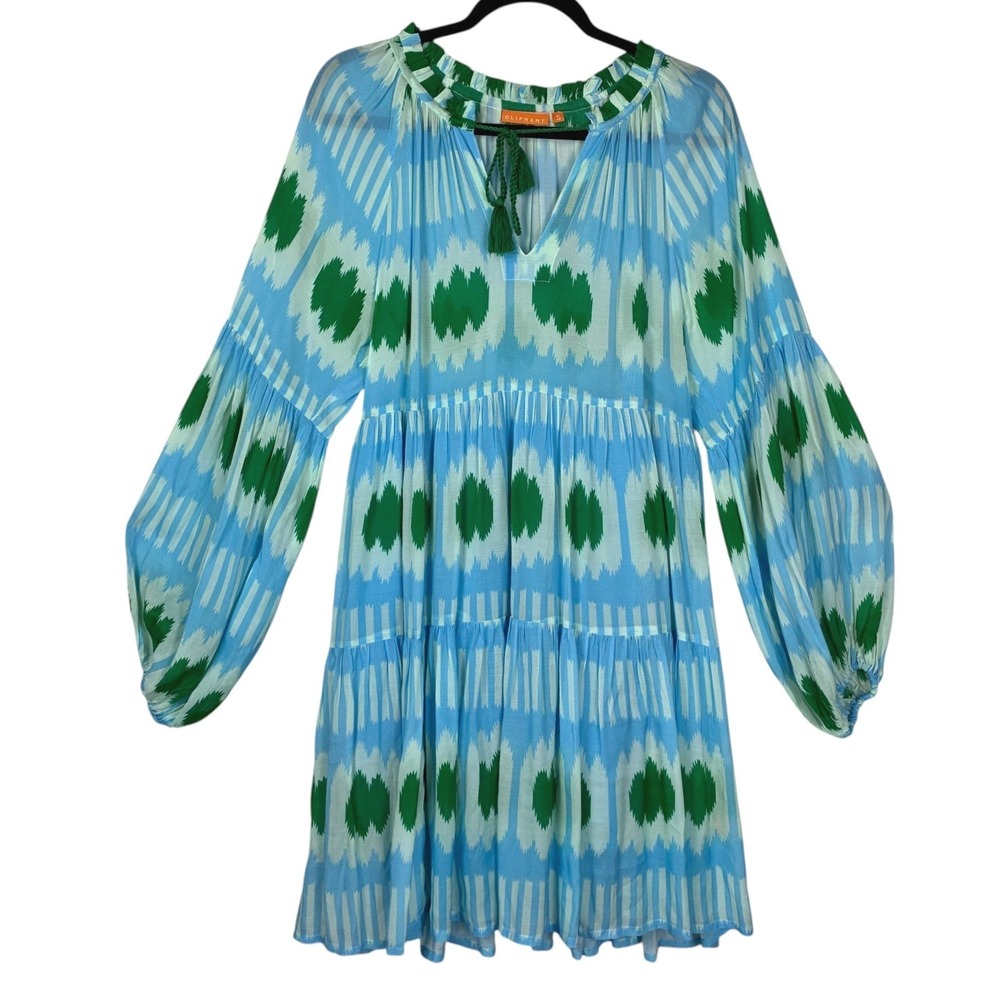 Oliphant Silk Blend Balloom Sleeve Ikat Mini Dress Size S Vacation Resortwear